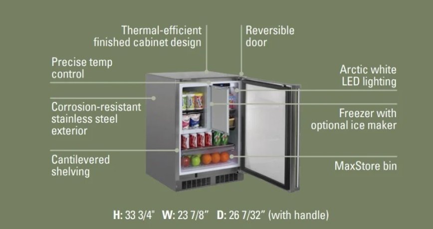 Marvel - 24 Inch 4.9 cu. ft Under Counter Fridge Refrigerator in Stainless - MORF224-SS31A