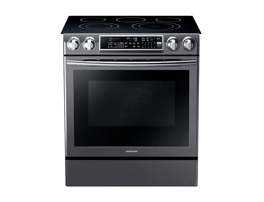 Samsung - 5.8 cu. ft Slide-In Electric Range in Black Stainless Steel - NE58K9500SG