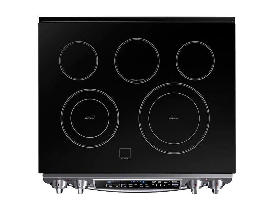 Samsung - 5.8 cu. ft Slide-In Electric Range in Black Stainless Steel - NE58K9500SG