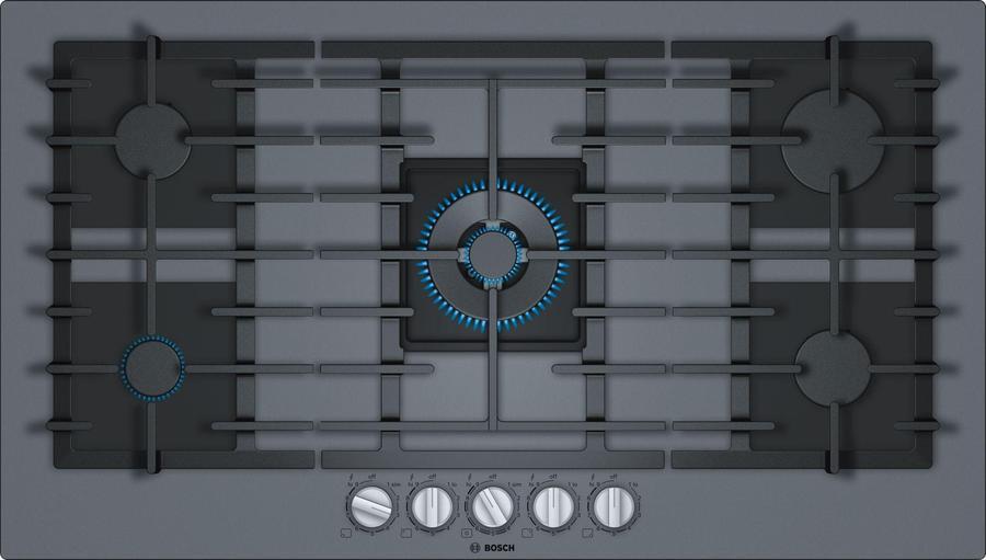 Bosch - 36 inch wide Gas Cooktop in Silver - NGMP677UC