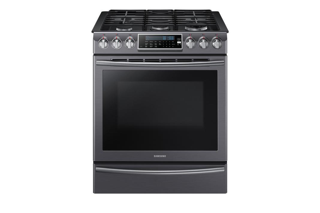 Samsung - 5.8 cu. ft Slide-In Gas Range in Black Stainless Steel - NX58K9500WG