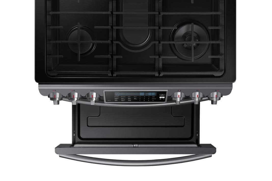 Samsung - 5.8 cu. ft Slide-In Gas Range in Black Stainless Steel - NX58K9500WG
