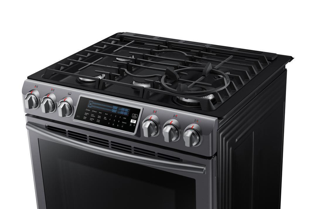 Samsung - 5.8 cu. ft Slide-In Gas Range in Black Stainless Steel - NX58K9500WG