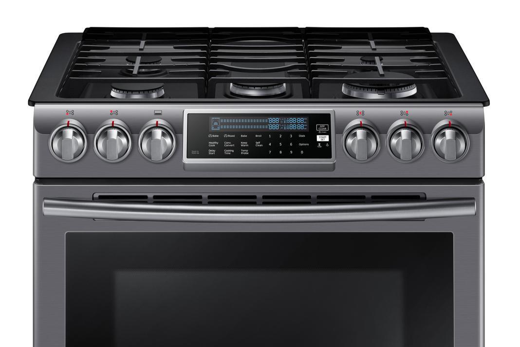 Samsung - 5.8 cu. ft Slide-In Gas Range in Black Stainless Steel - NX58K9500WG