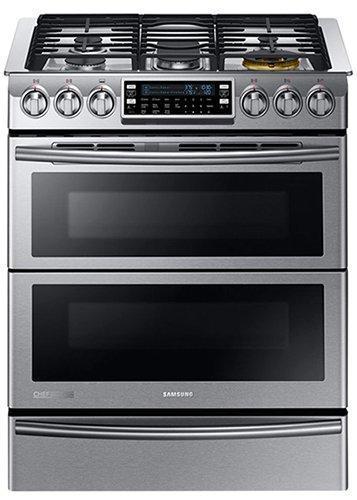 Samsung - 5.8 cu. ft Slide-In Duel Fuel Range in Stainless Steel - NY58J9850WS