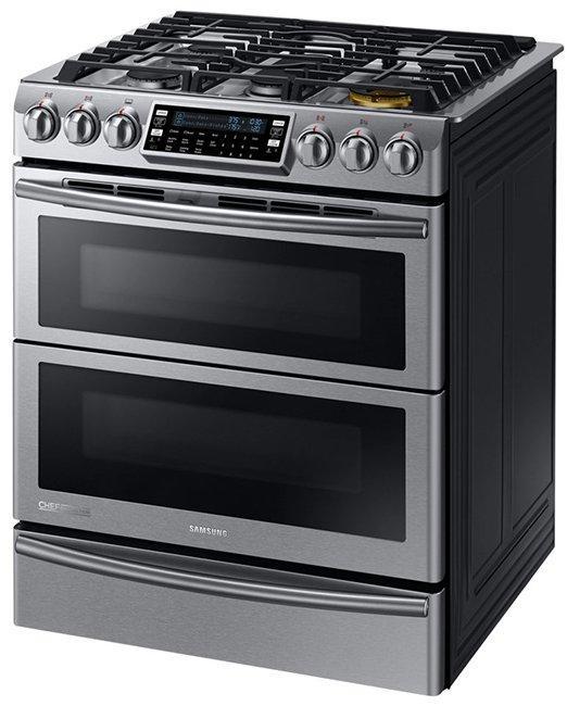 Samsung - 5.8 cu. ft Slide-In Duel Fuel Range in Stainless Steel - NY58J9850WS