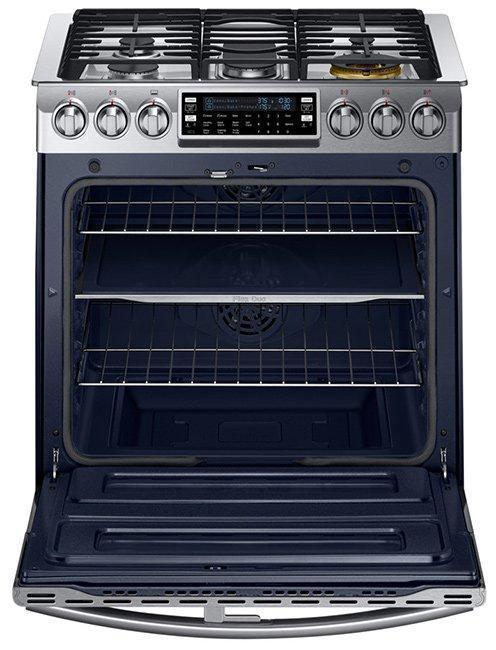 Samsung - 5.8 cu. ft Slide-In Duel Fuel Range in Stainless Steel - NY58J9850WS