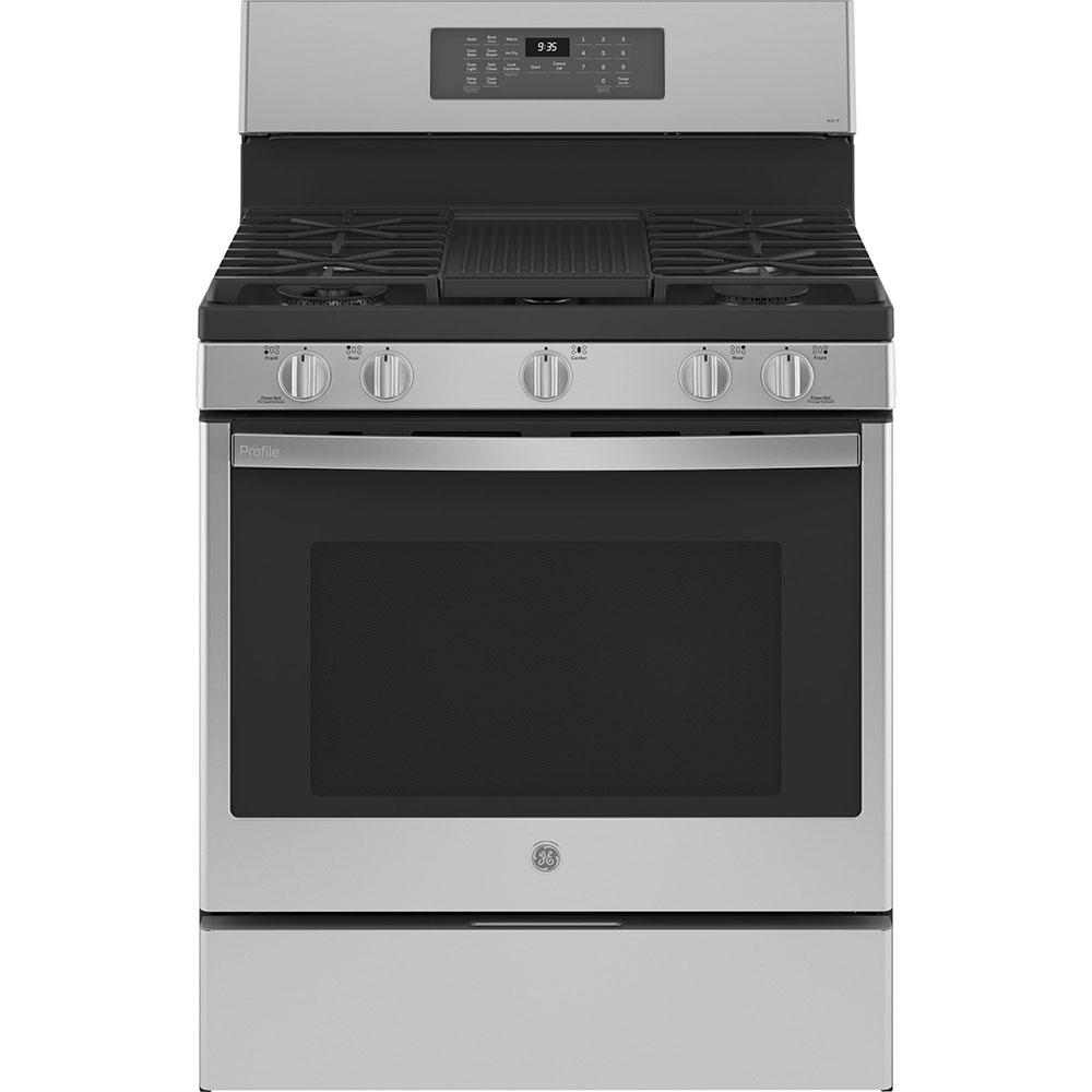 GE Profile - 5.7 cu. ft Dual Fuel Range in Stainless - PC2B935YPFS