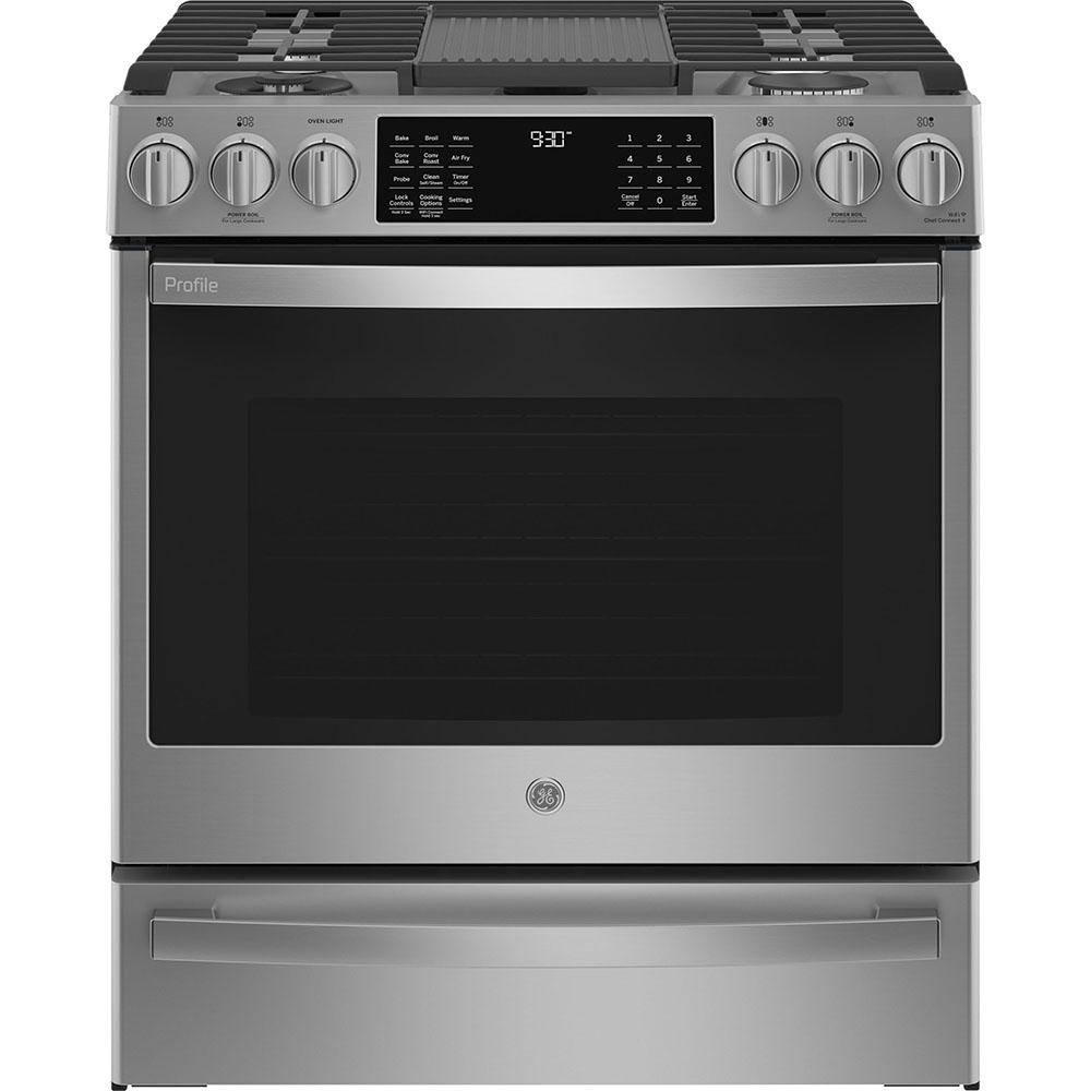 GE Profile - 5.7 cu. ft Dual Fuel Range in Stainless - PC2S930YPFS