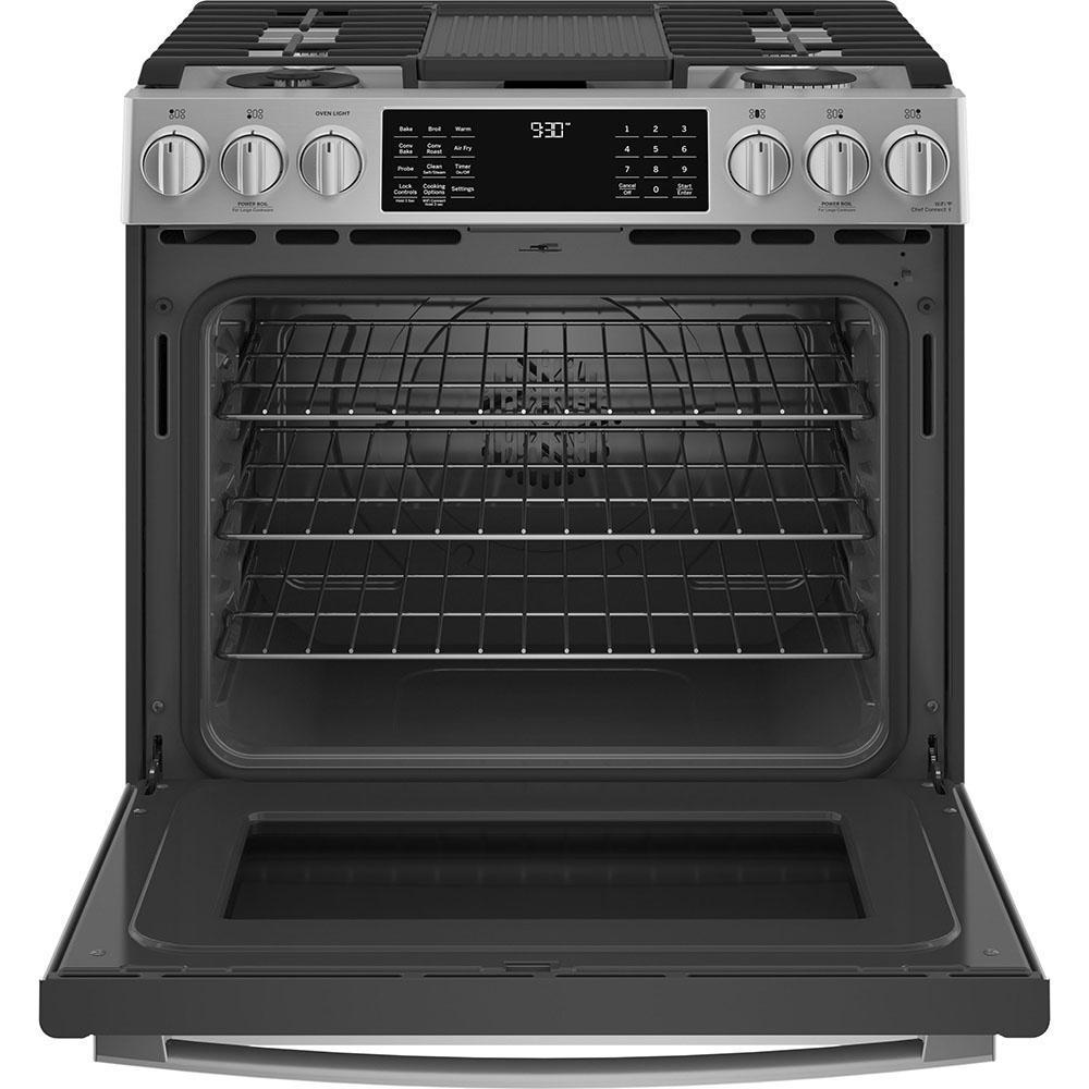 GE Profile - 5.7 cu. ft Dual Fuel Range in Stainless - PC2S930YPFS