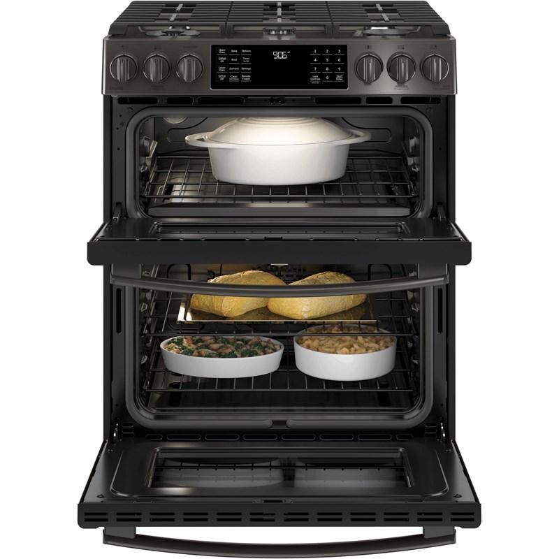 GE Profile - 6.7 cu. ft Gas Range in Black Stainless - PCGS960BELTS