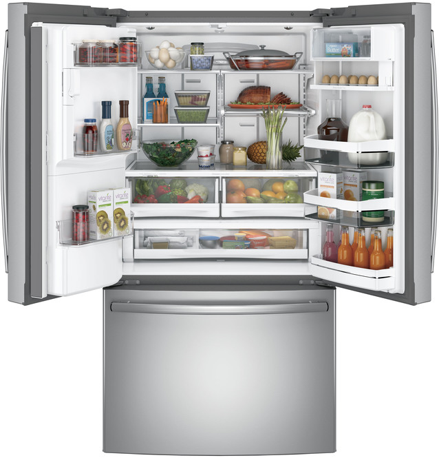 GE Profile - 35.75 Inch 27.7 cu. ft French Door Refrigerator in Stainless - PFE28PSKSS