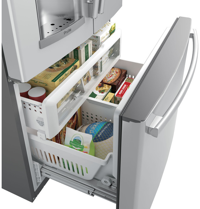 GE Profile - 35.75 Inch 27.7 cu. ft French Door Refrigerator in Stainless - PFE28PSKSS