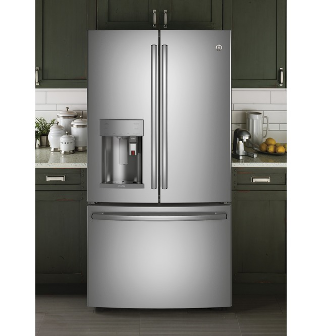 GE Profile - 35.75 Inch 27.7 cu. ft French Door Refrigerator in Stainless - PFE28PSKSS