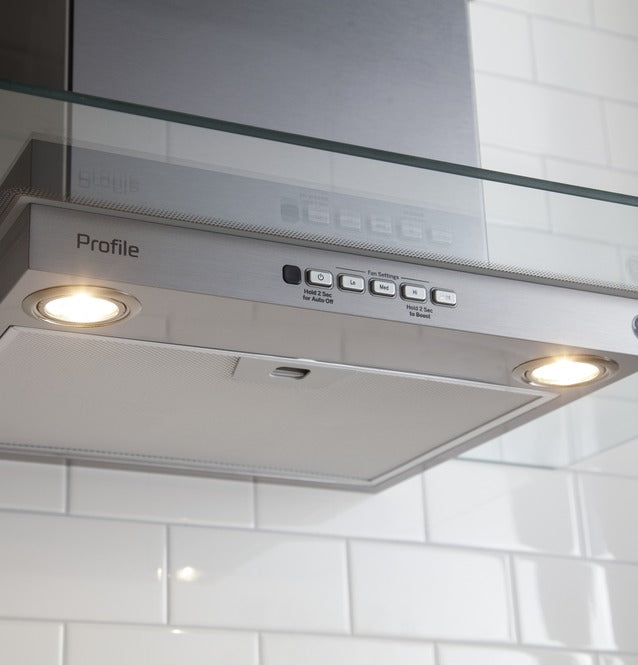 GE Profile - 30 Inch 350 CFM Wall Mount and Chimney Range Vent in Stainless - PVW7301SJSSC