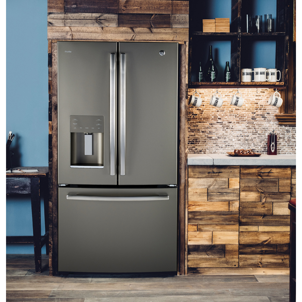 GE Profile - 32.75 Inch 17.5 cu. ft French Door Refrigerator in Grey - PYE18HMLKES