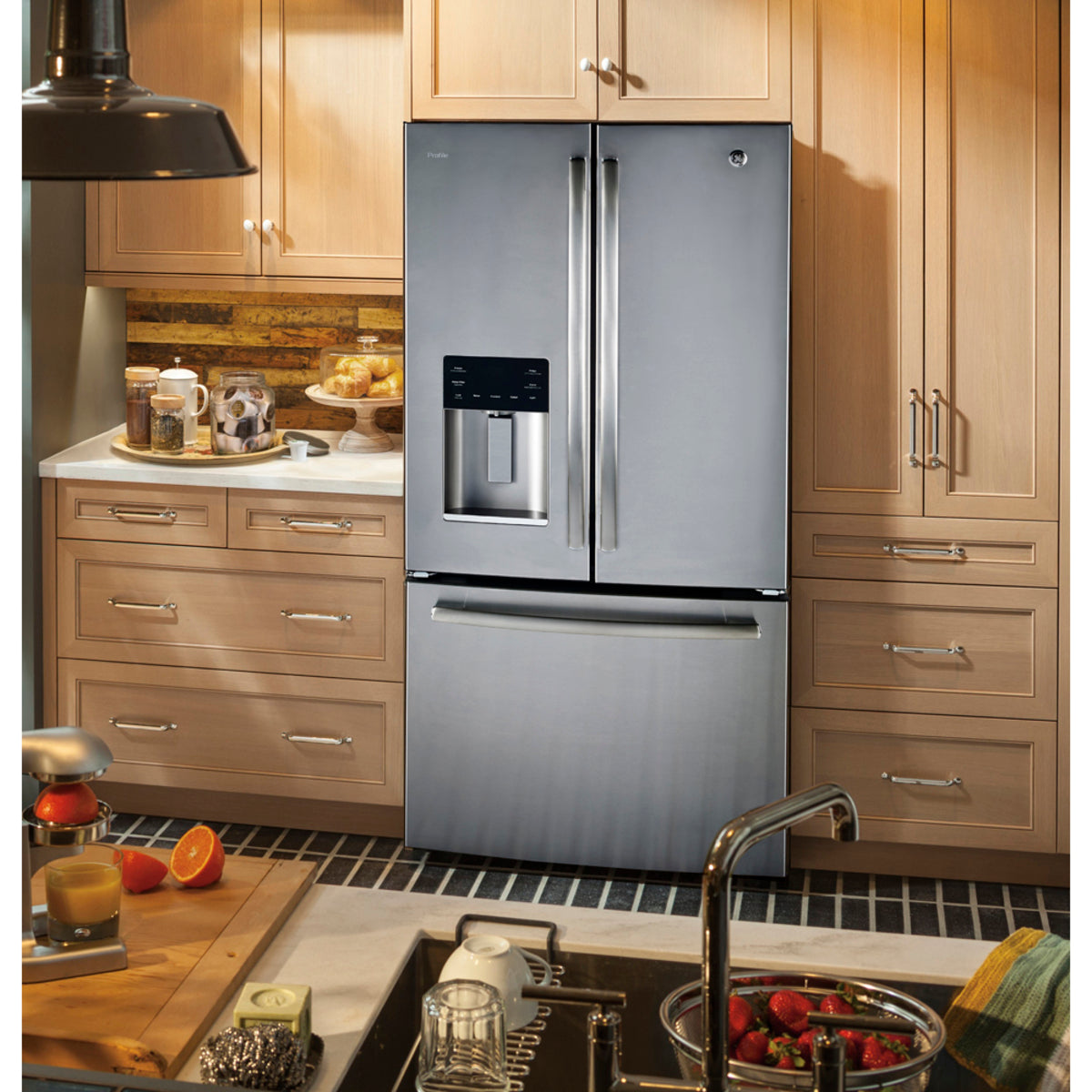 GE Profile - 32.75 Inch 17.5 cu. ft French Door Refrigerator in Stainless - PYE18HYRKFS