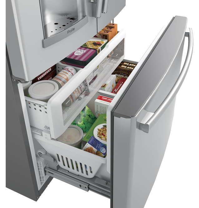GE Profile - 35.75 Inch 22.1 cu. ft French Door Refrigerator in Stainless - PYE22PSKSS