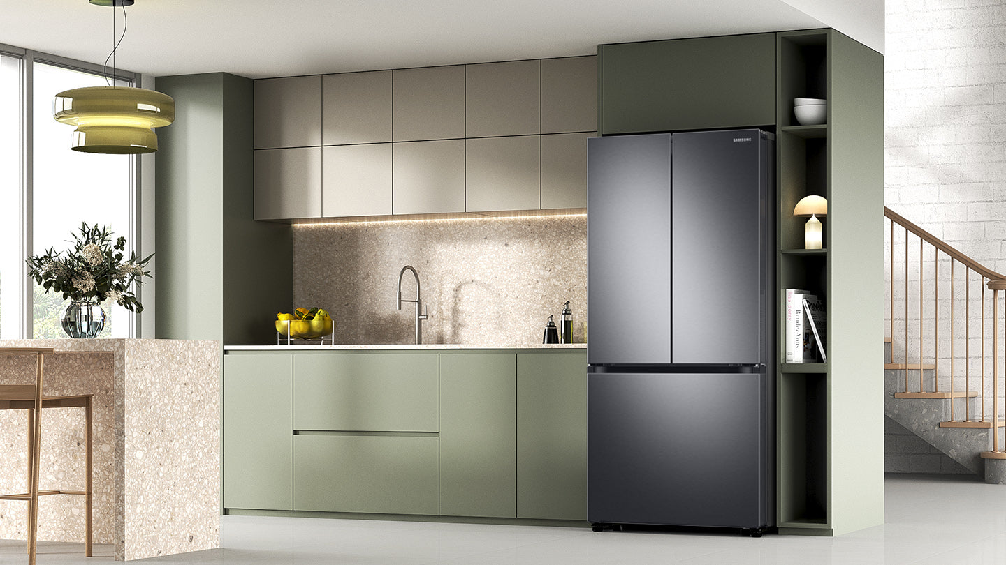 Samsung - 32.1875 Inch 24.5 cu. ft French Door Refrigerator in Black Stainless - RF25C5551SG