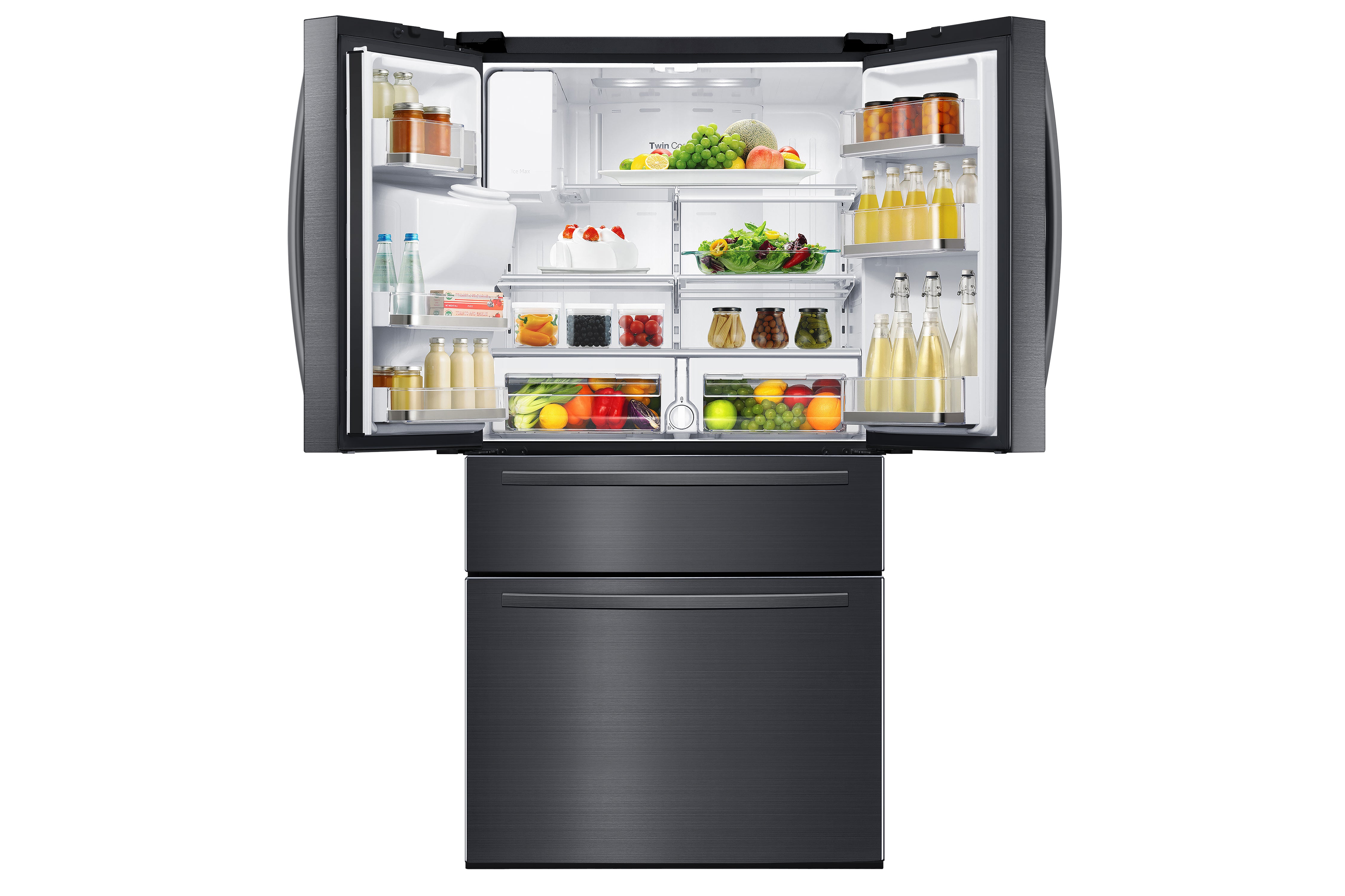 Samsung - 32.75 Inch 24.7 cu. ft French Door Refrigerator in Black Stainless - RF25HMIDBSG