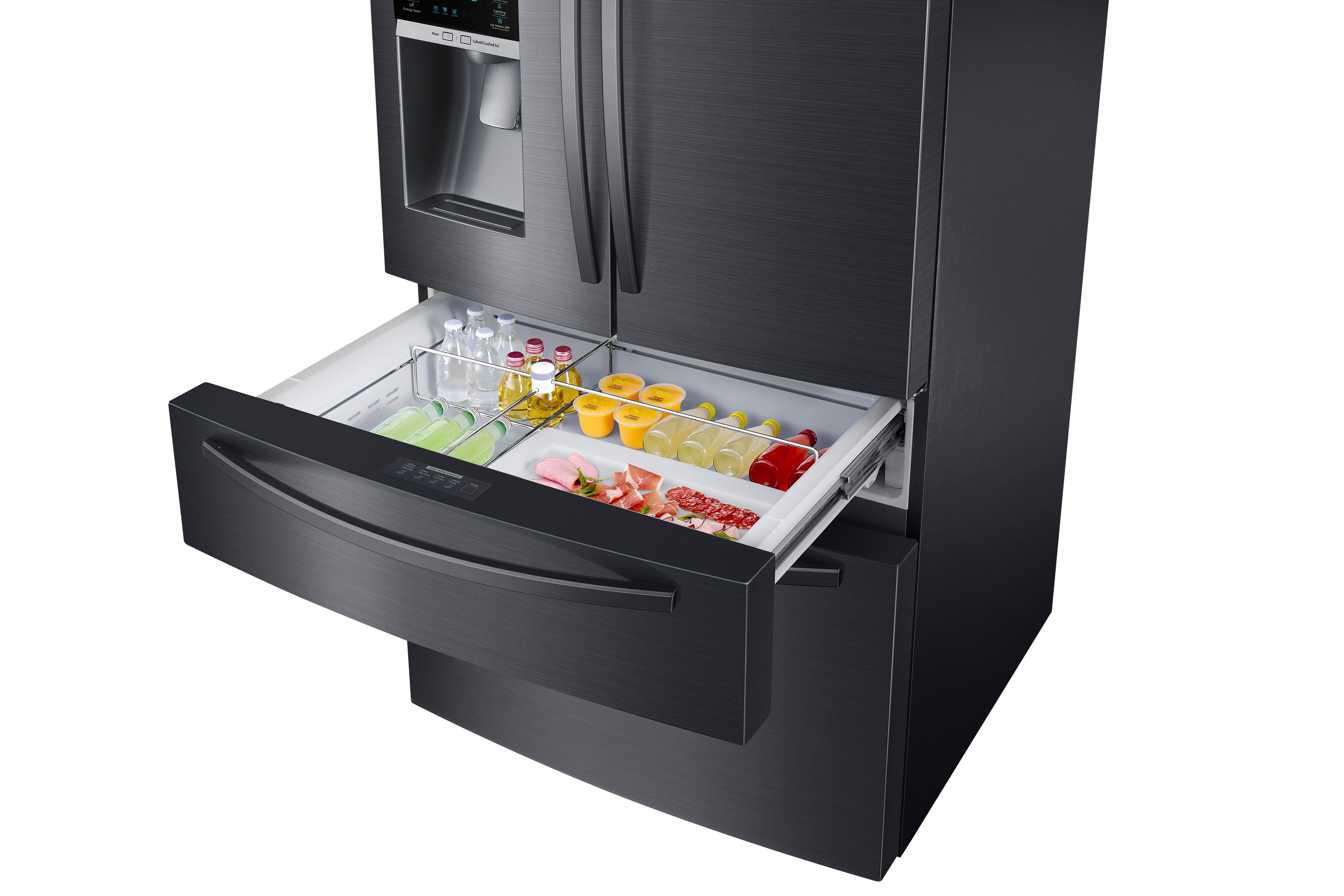 Samsung - 32.75 Inch 24.7 cu. ft French Door Refrigerator in Black Stainless - RF25HMIDBSG