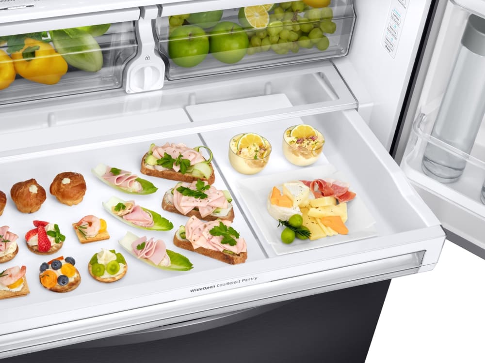 Samsung - 35.8 Inch 28 cu. ft French Door Refrigerator in Black Stainless - RF28R6201SG