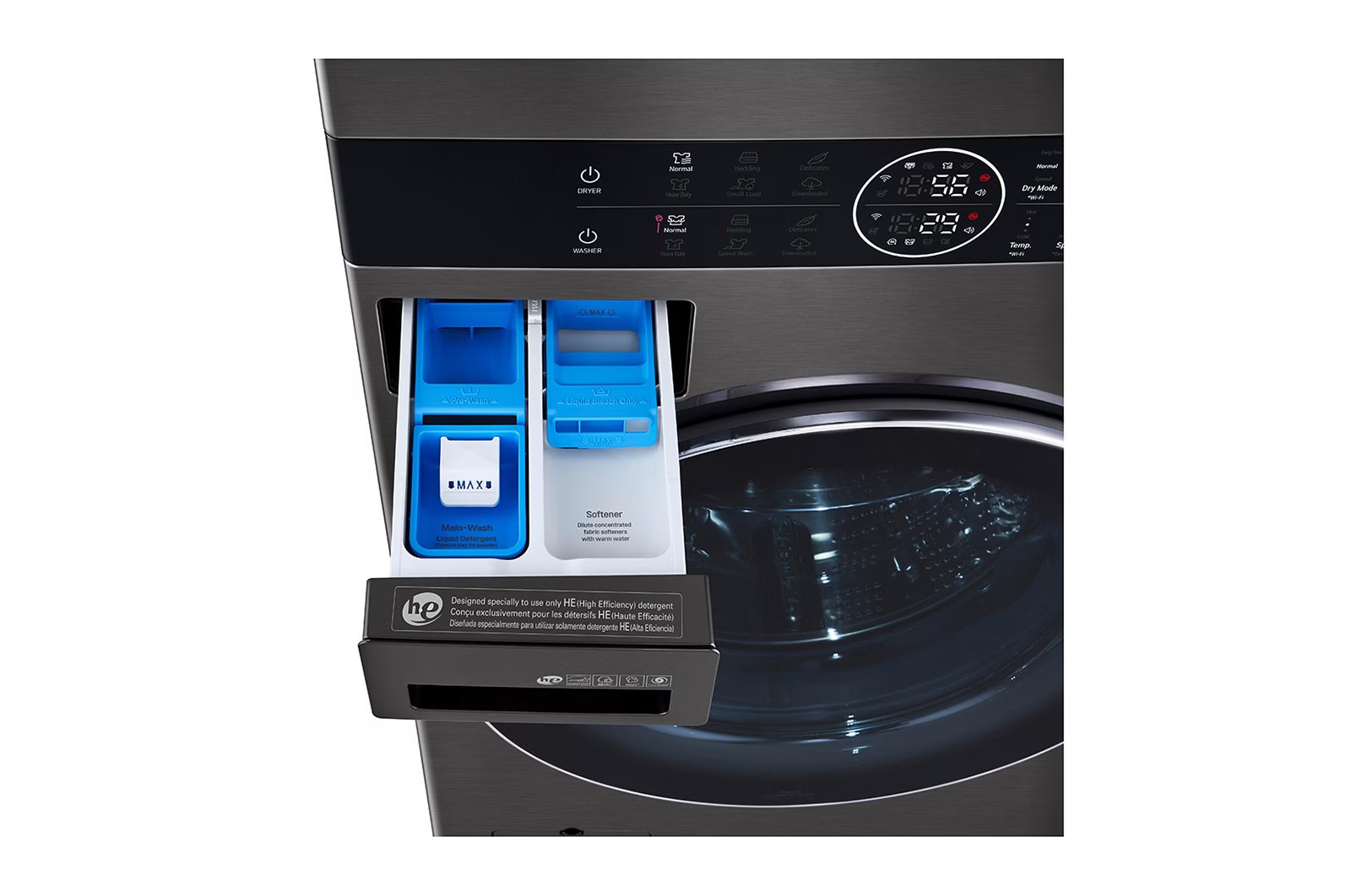LG - 5.2 cu. Ft Washer and 7.2 Dryer Wash Tower in Black Stainless - WKHC202HBA