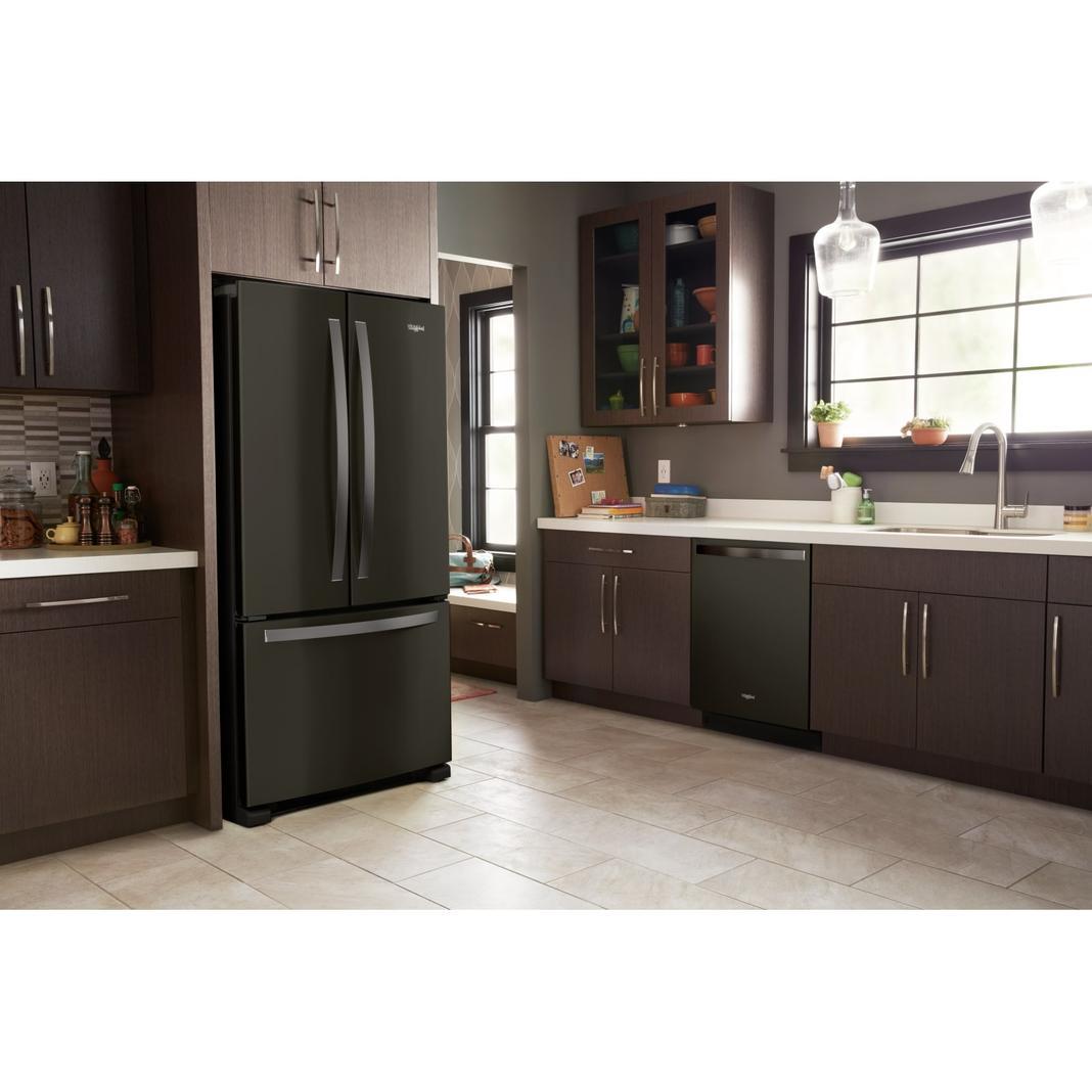 Whirlpool - 32.625 Inch 22.1 cu. ft French Door Refrigerator in Black Stainless - WRF532SMHV