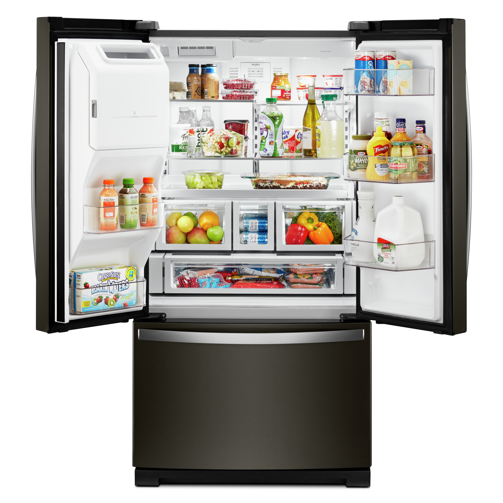 Whirlpool - 35.69 Inch 27 cu. ft French Door Refrigerator in Black Stainless - WRF767SDHV