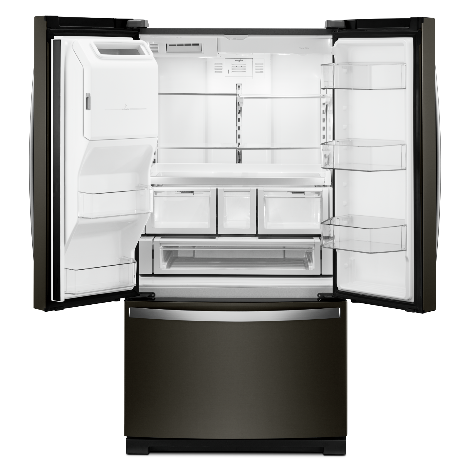 Whirlpool - 35.69 Inch 27 cu. ft French Door Refrigerator in Black Stainless - WRF767SDHV