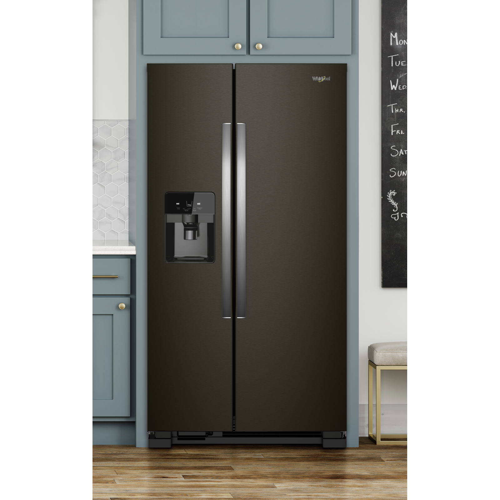 Whirlpool - 35.875 Inch 25 cu. ft Side by Side Refrigerator in Black Stainless - WRS325SDHV