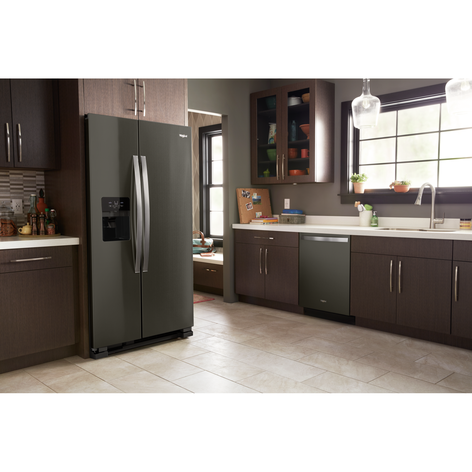 Whirlpool - 35.875 Inch 25 cu. ft Side by Side Refrigerator in Black Stainless - WRS325SDHV