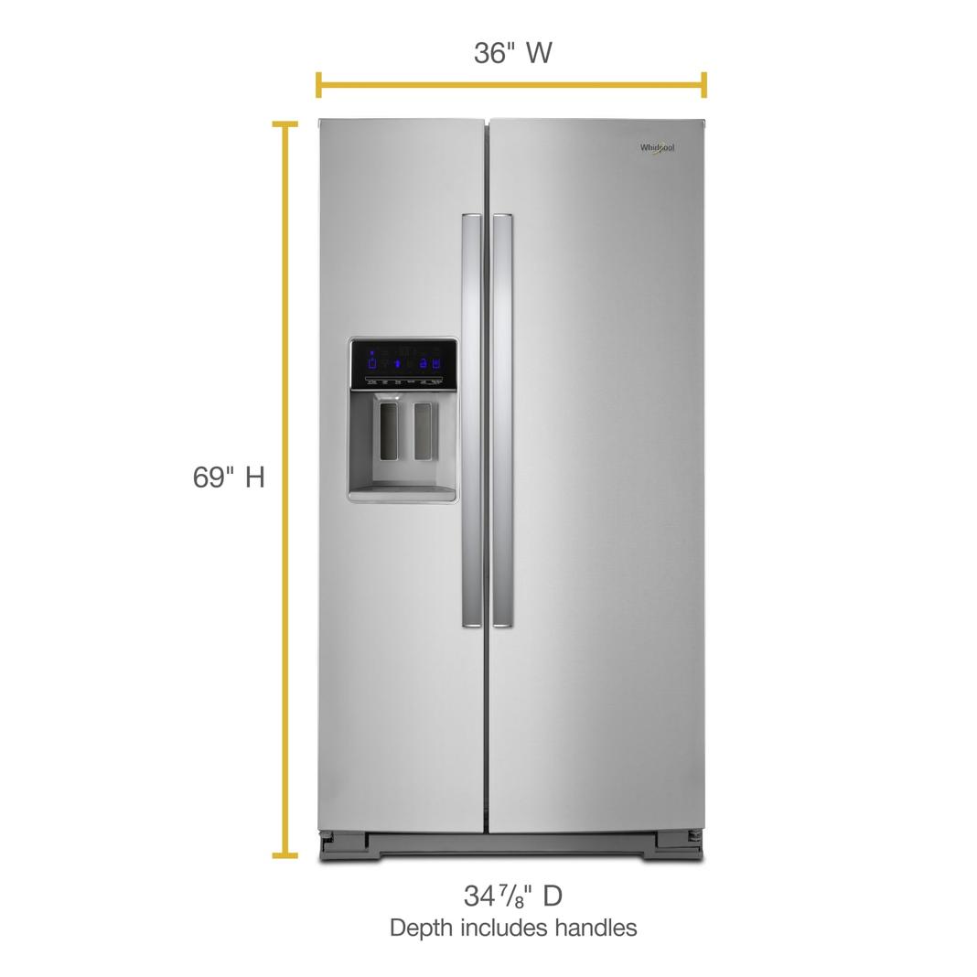 Whirlpool - 36 Inch 28 cu. ft Side by Side Refrigerator in Stainless - WRS588FIHZ