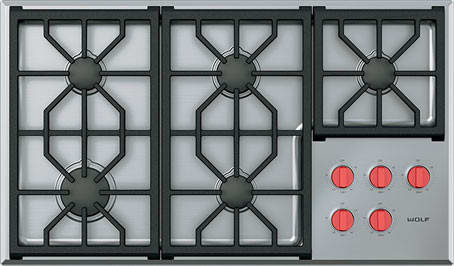 Wolf - 36 inch wide Gas Cooktop in Stainless - CG365P/S/LP