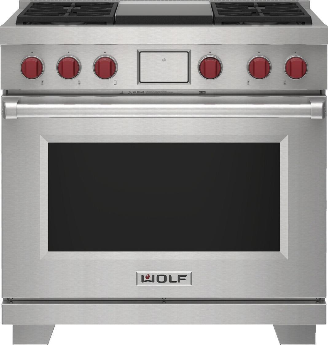 Wolf - 6.3 cu. ft  Dual Fuel Range in Stainless - DF36450G/S/P/LP