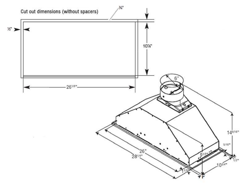 Elica - 28 Inch 600 CFM Blower & Insert Vent in Stainless - EPR628S1