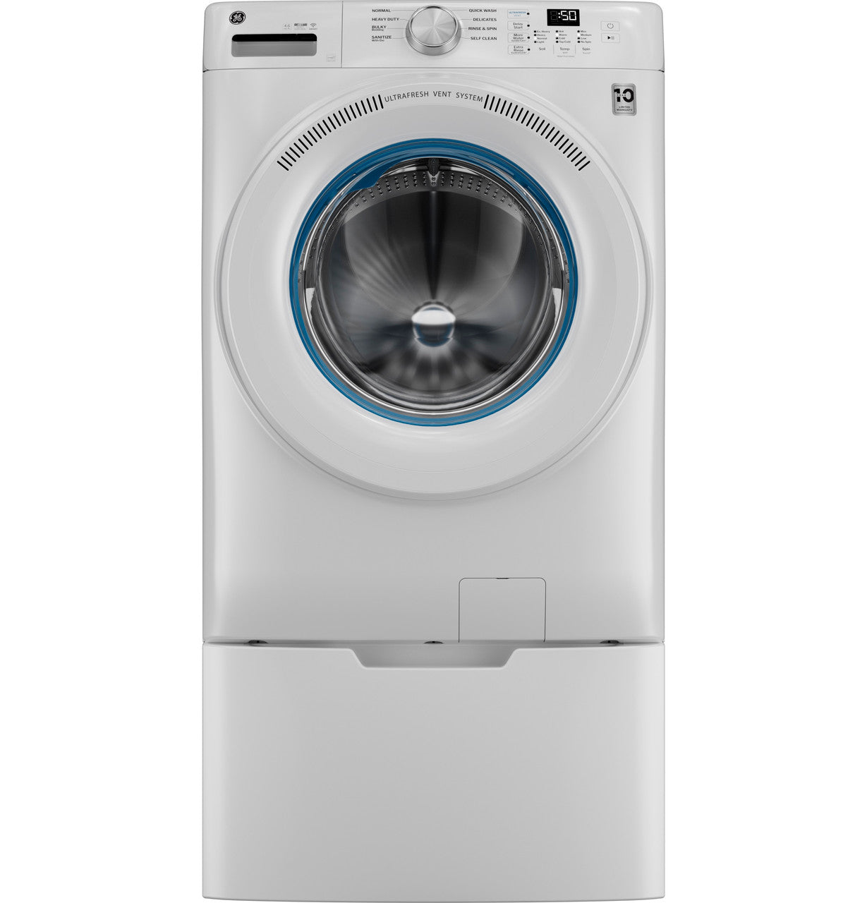 GE - 4.6 cu. Ft  Front Load Washer in White - GFW350SSYWW
