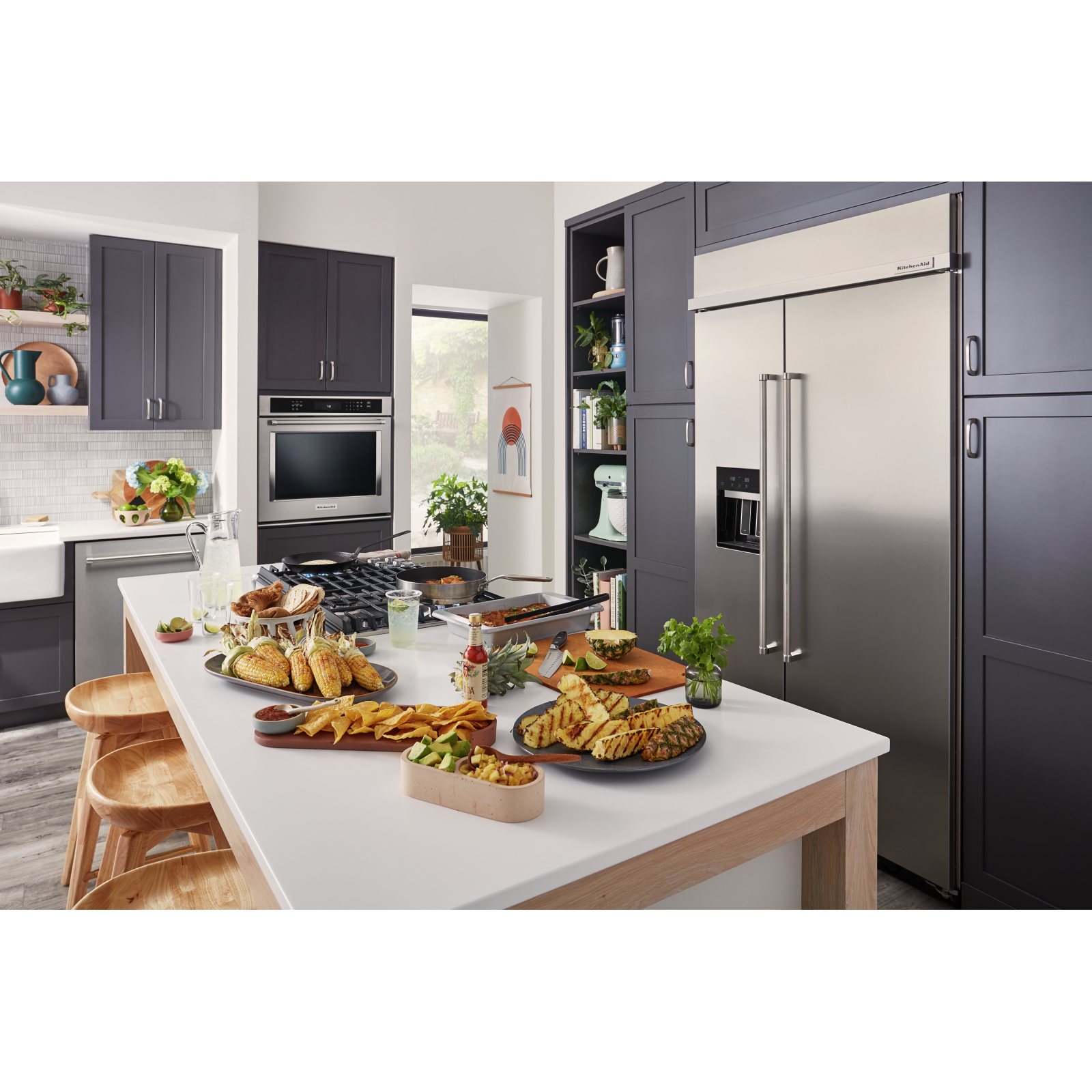 KitchenAid - 47.25 Inch 29.4 cu. ft Built In / Integrated Side by Side Refrigerator in Stainless - KBSD708MPS