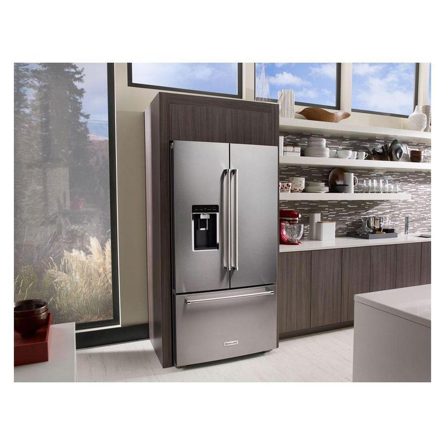 KitchenAid - 35.8 Inch 23.8 cu. ft French Door Refrigerator in Stainless (Premium Floor Model) - KRFC704FPS