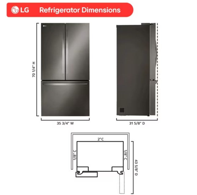 LG - 35.75 Inch 26.5 cu. ft French Door Refrigerator in Black Stainless - LRFLC2706D