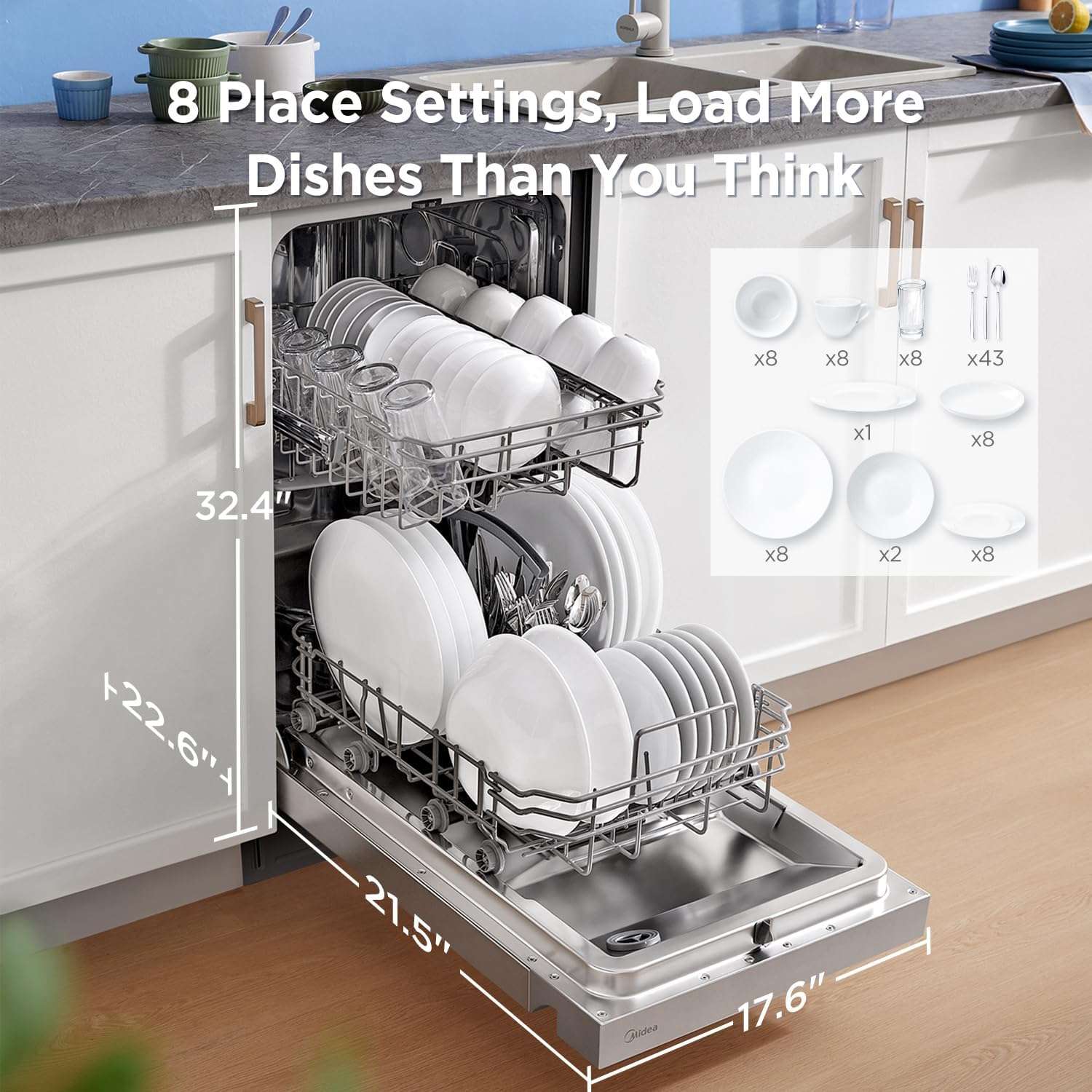 Midea - 52 dBA Built In Dishwasher in Stainless - MDF18A1AST