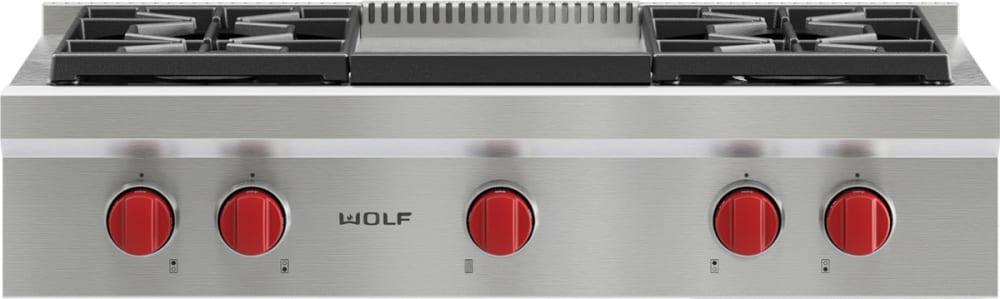 Wolf - 35.875 inch wide Gas Cooktop in Stainless - SRT364G