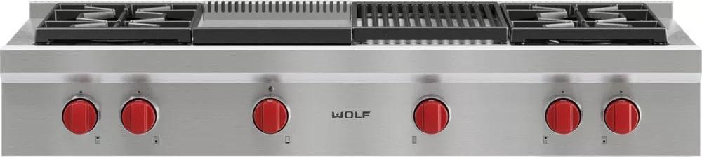 Wolf - 47.875 inch wide Gas Cooktop in Stainless - SRT484CG-LP