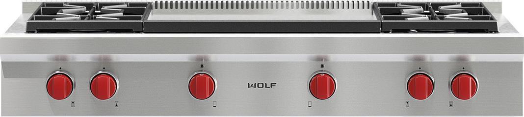 Wolf - 47.875 inch wide Gas Cooktop in Stainless - SRT484DG
