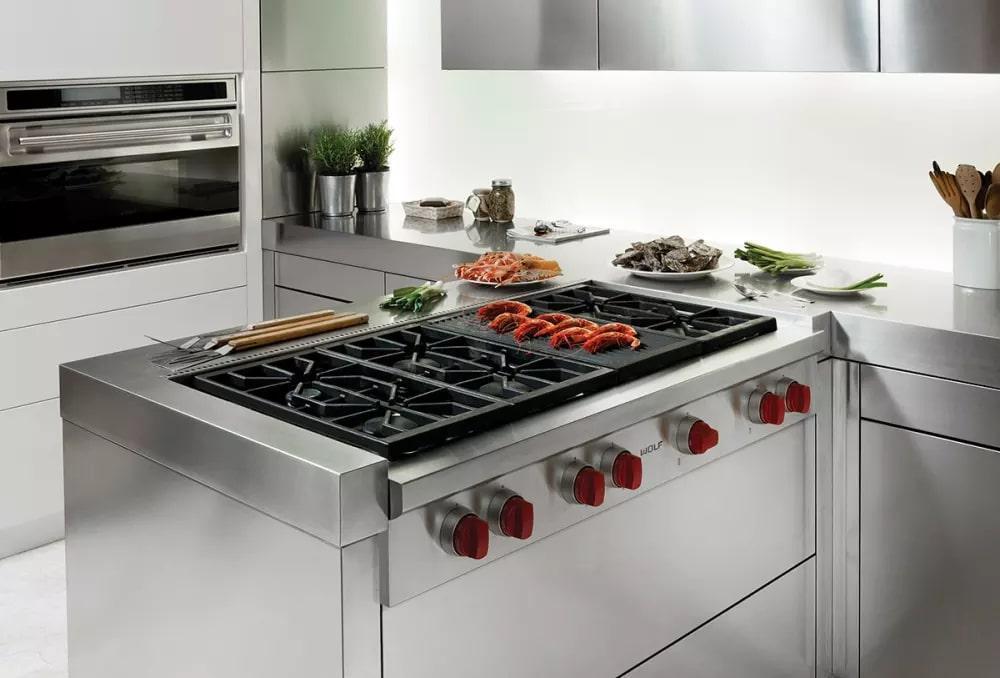 Wolf - 47.875 inch wide Gas Cooktop in Stainless - SRT486C