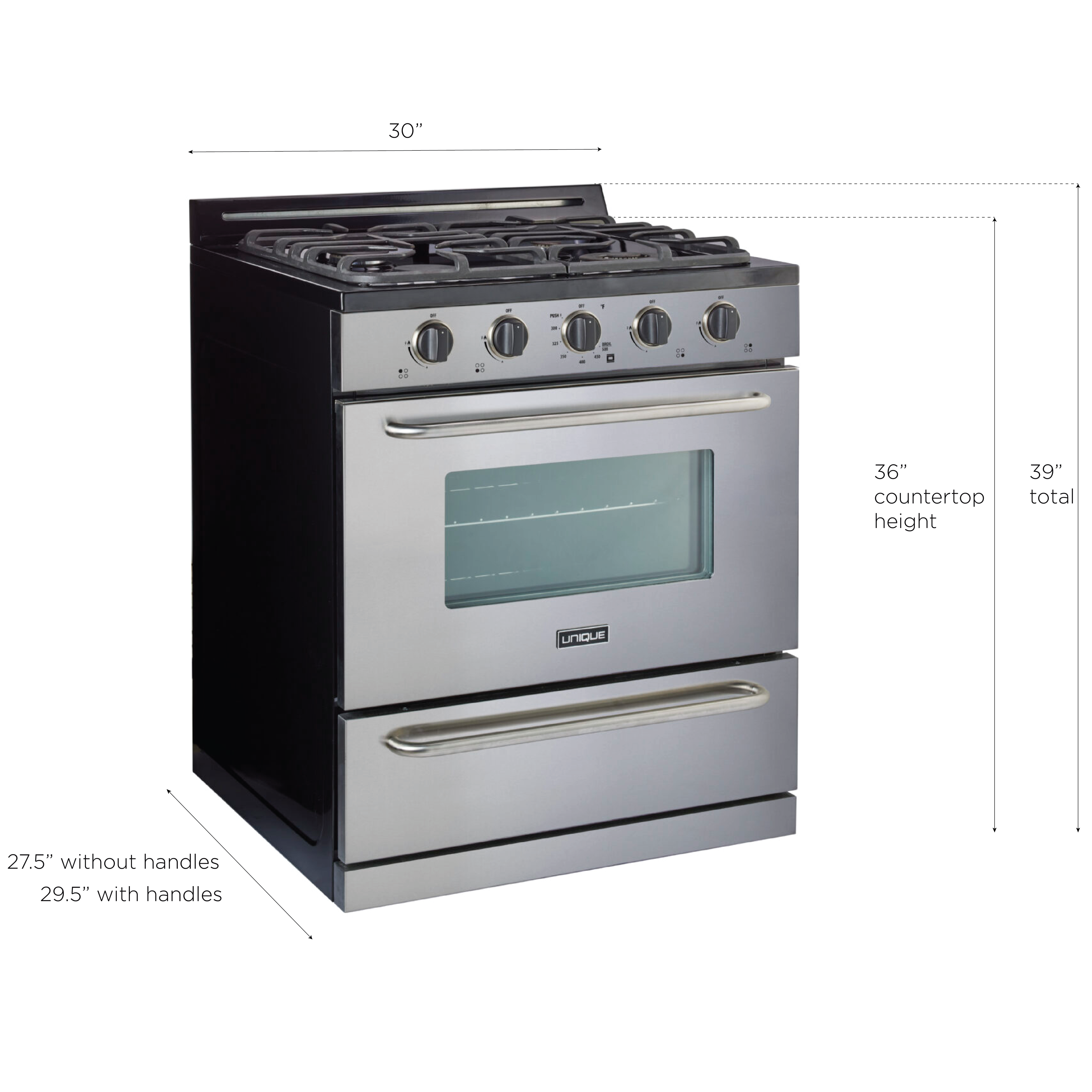 Unique Appliances - 3.9 cu. ft  Gas Range in Stainless - UGP-30G OF2 SS