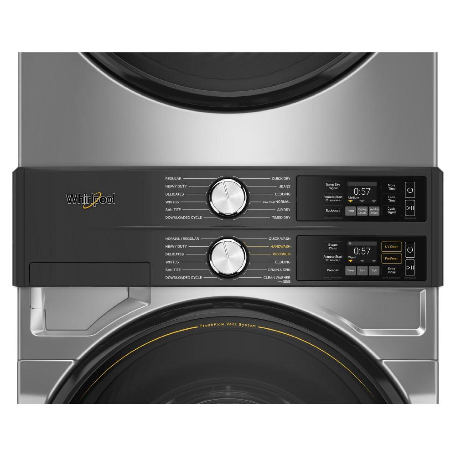Whirlpool - 5.2 cu. Ft Washer and 7.4 cu. Ft Vented Electric Dryer WashTower in Silver - YWEF5727TR