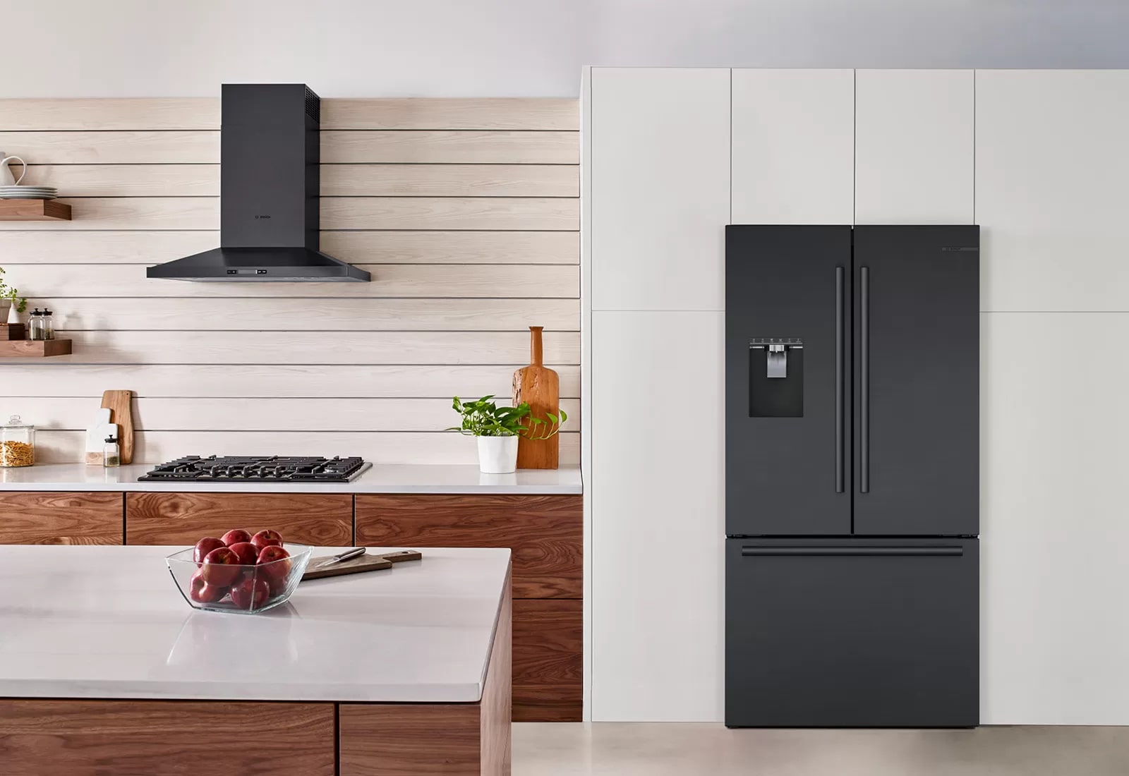 Bosch - 35.625 Inch 21.6 cu. ft French Door Refrigerator in Black Stainless - B36CD50SNB