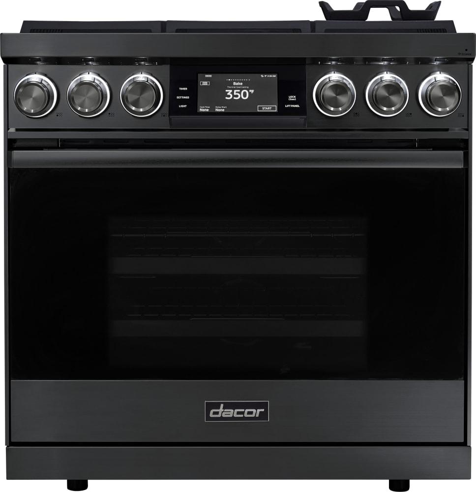 Dacor - 4.8 cu. ft  Dual Fuel Natural Gas Range in Black Stainless - DOP36M86DLM