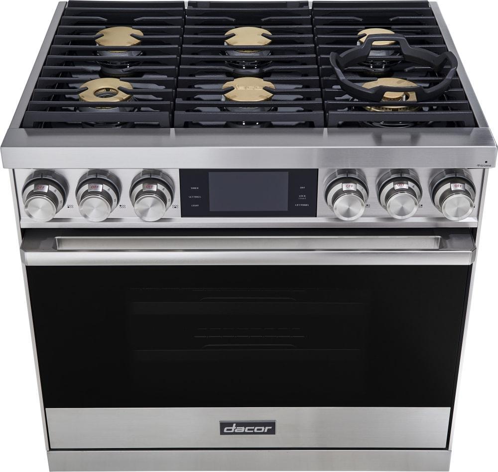 Dacor - 4.8 cu. ft  Dual Fuel Liquid Propane Range in Stainless - DOP36M86DPS